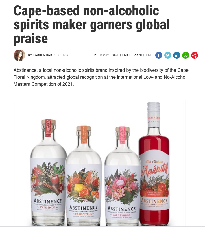 Cape-based non-alcoholic spirits maker garners global praise